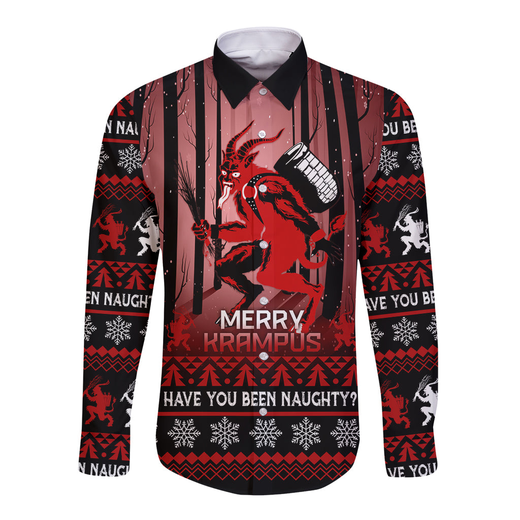 Wonder Print Christmas Long Sleeve Button Shirt Merry Krampus - Wonder Print Shop