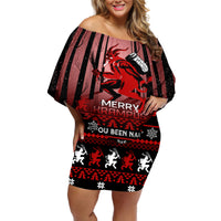 Wonder Print Christmas Off Shoulder Short Dress Merry Krampus - Wonder Print Shop