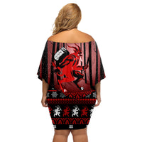 Wonder Print Christmas Off Shoulder Short Dress Merry Krampus - Wonder Print Shop
