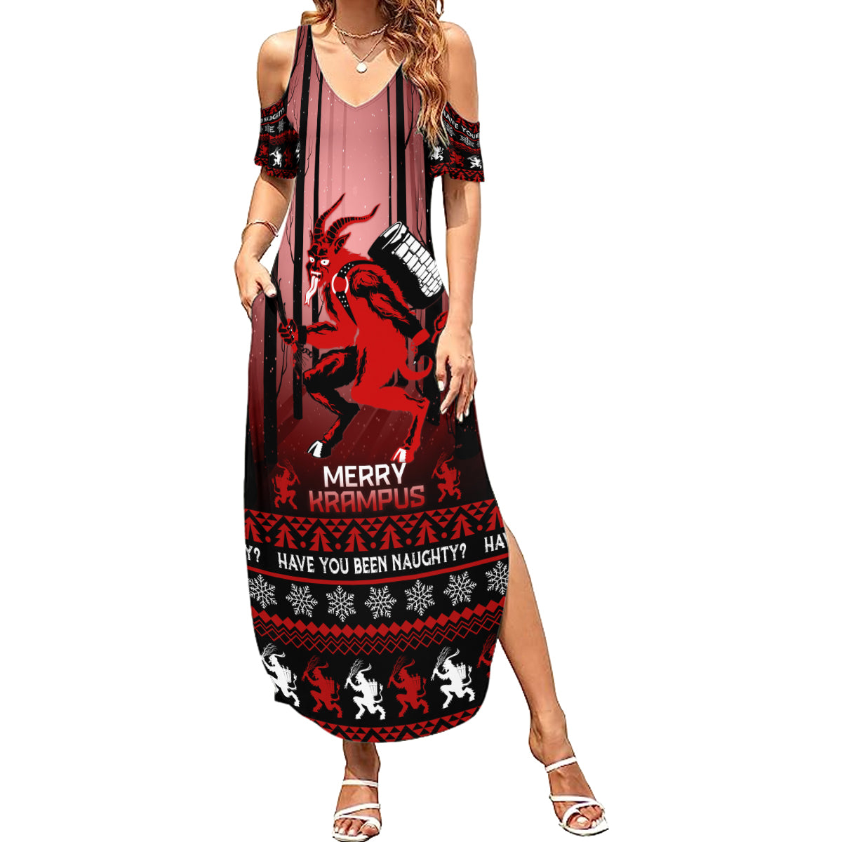 Wonder Print Christmas Summer Maxi Dress Merry Krampus - Wonder Print Shop