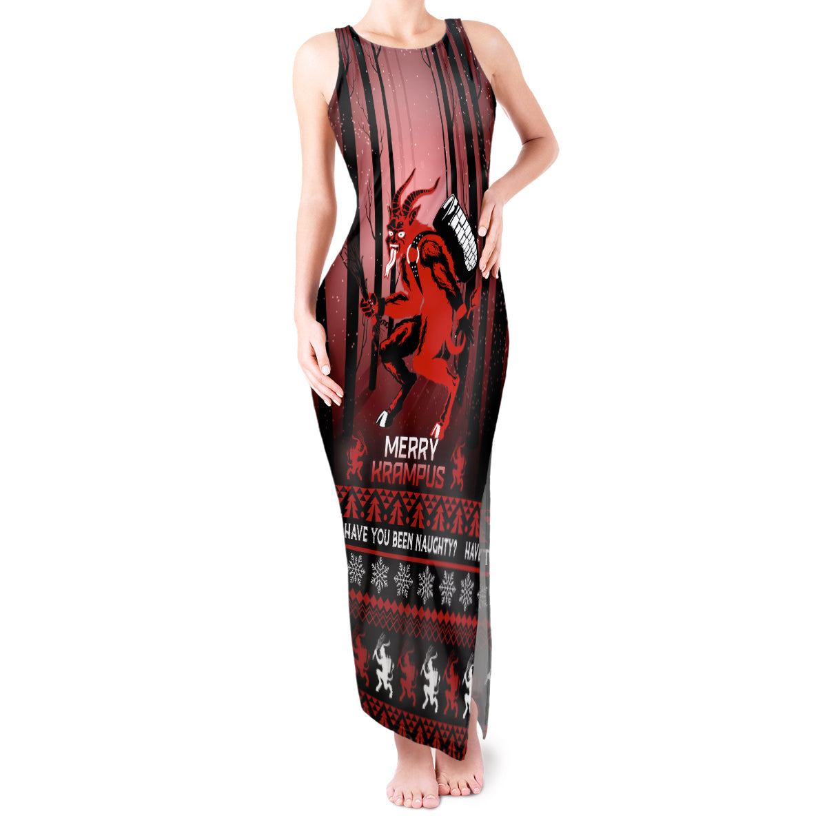 Wonder Print Christmas Tank Maxi Dress Merry Krampus - Wonder Print Shop
