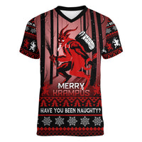 Wonder Print Christmas Women V Neck T Shirt Merry Krampus - Wonder Print Shop
