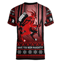 Wonder Print Christmas Women V Neck T Shirt Merry Krampus - Wonder Print Shop