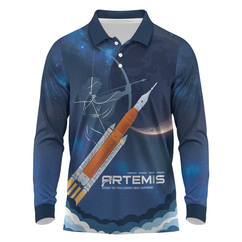 Artemis 2026 Moon Mission Long Sleeve Polo Shirt Back To The Moon And Beyond