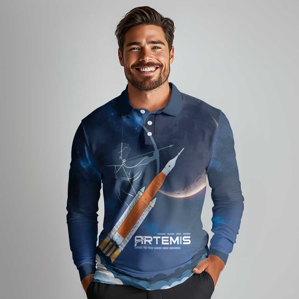 Artemis 2026 Moon Mission Long Sleeve Polo Shirt Back To The Moon And Beyond