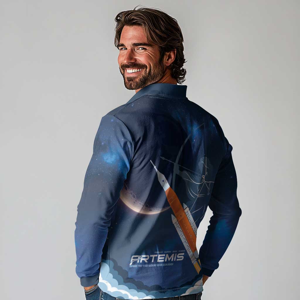 Artemis 2026 Moon Mission Long Sleeve Polo Shirt Back To The Moon And Beyond