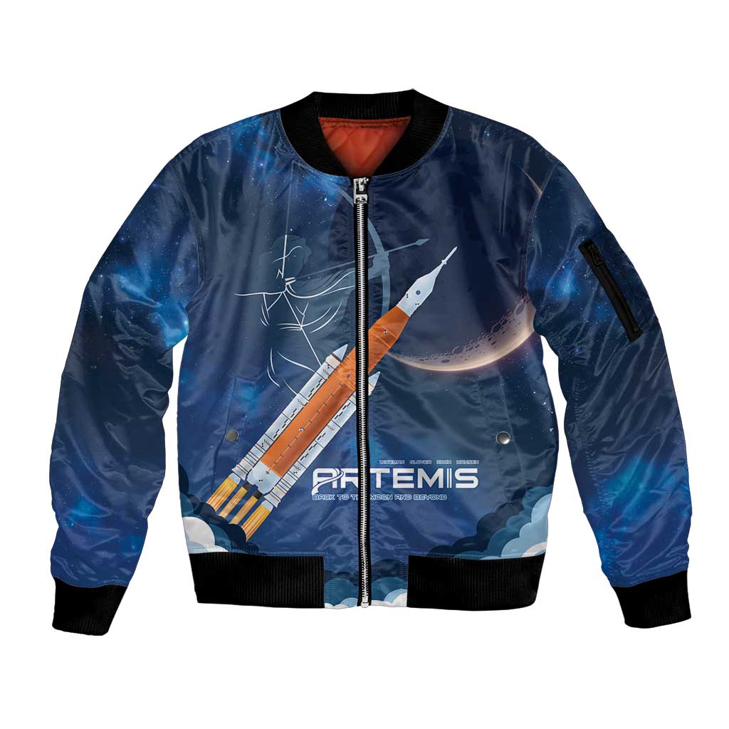 Artemis 2026 Moon Mission Sleeve Zip Bomber Jacket Back To The Moon And Beyond