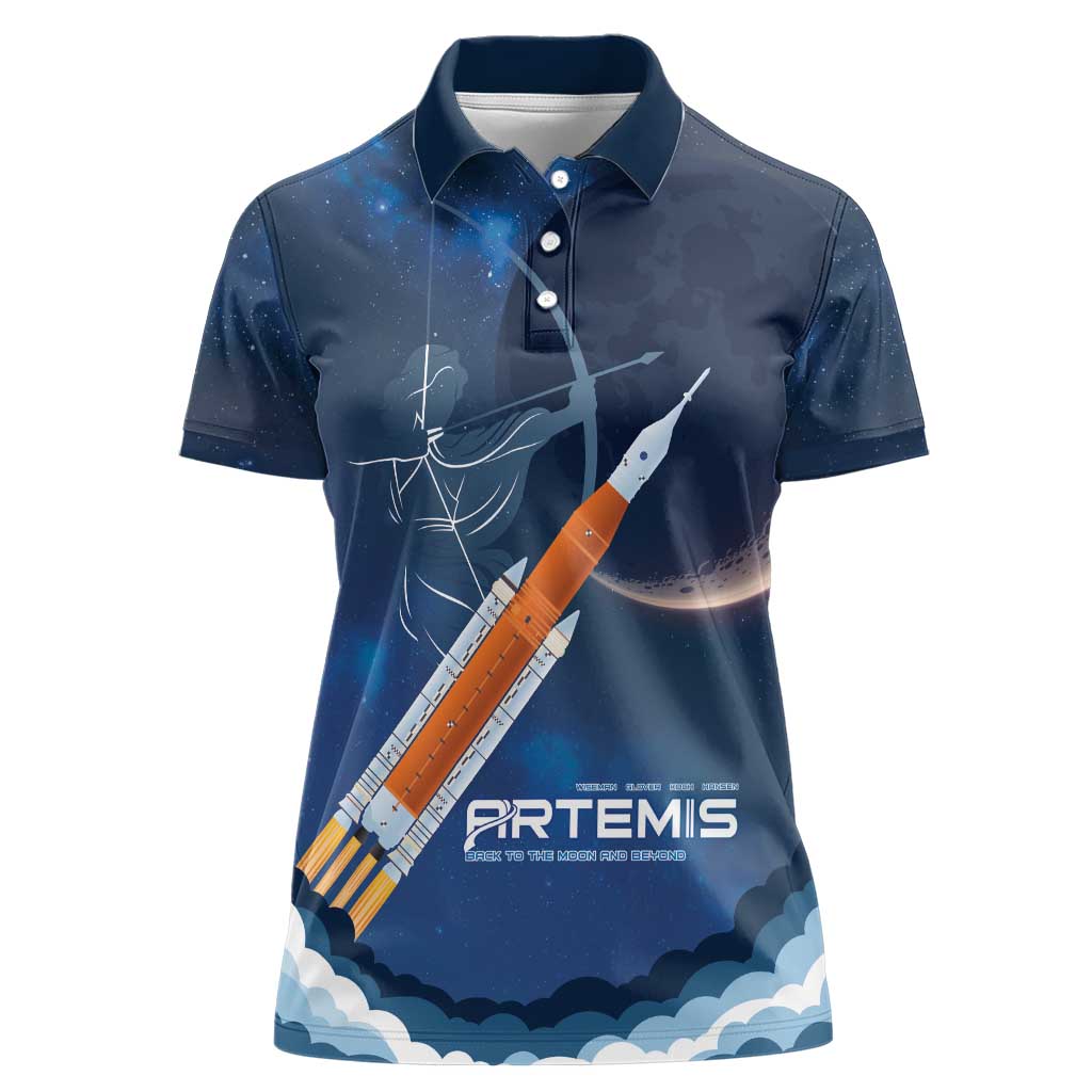 Artemis 2026 Moon Mission Women Polo Shirt Back To The Moon And Beyond