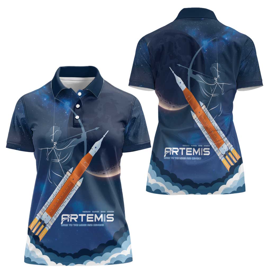 Artemis 2026 Moon Mission Women Polo Shirt Back To The Moon And Beyond