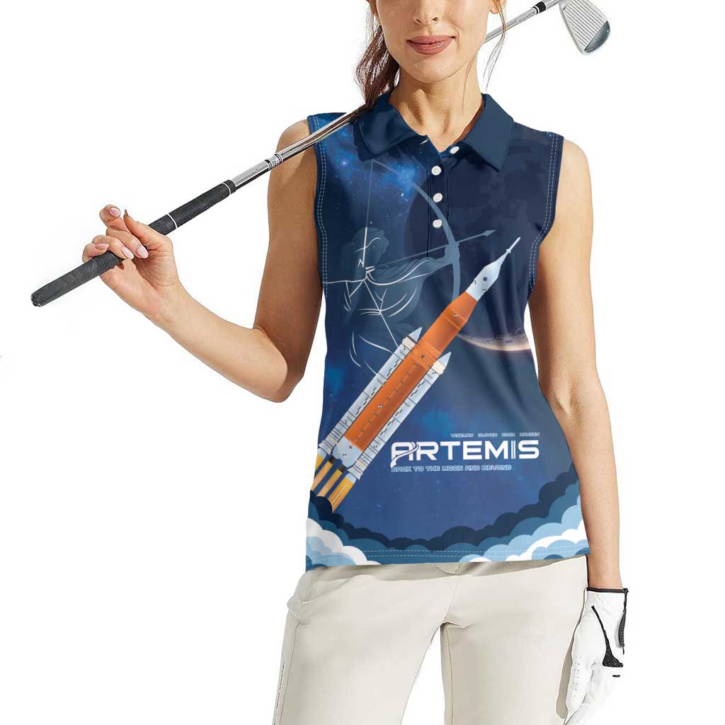 Artemis 2026 Moon Mission Women Sleeveless Polo Shirt Back To The Moon And Beyond