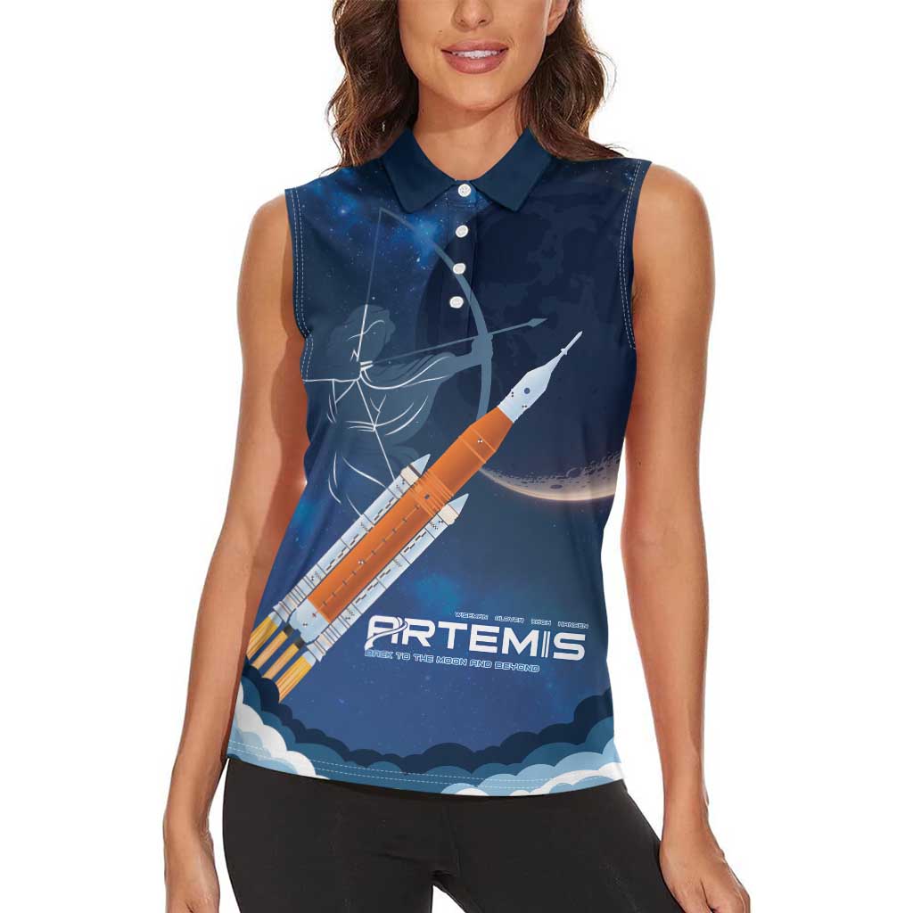 Artemis 2026 Moon Mission Women Sleeveless Polo Shirt Back To The Moon And Beyond