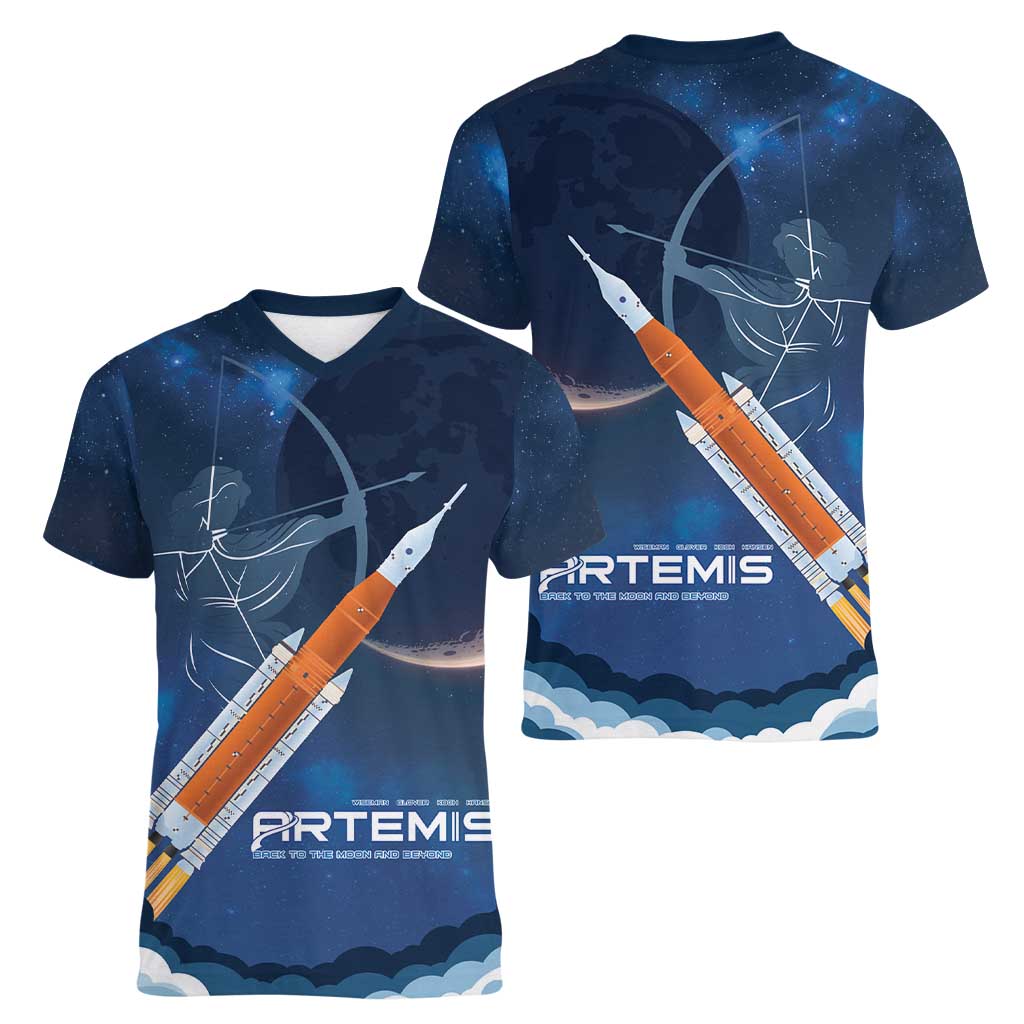 Artemis 2026 Moon Mission Women V-Neck T-Shirt Back To The Moon And Beyond