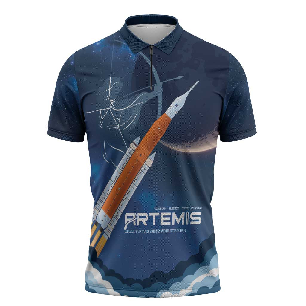Artemis 2026 Moon Mission Zipper Polo Shirt Back To The Moon And Beyond