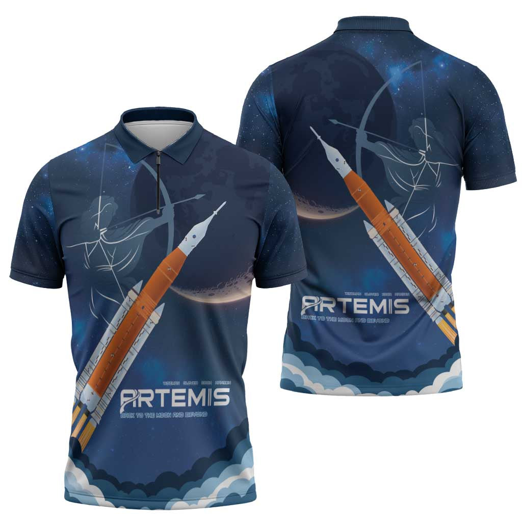 Artemis 2026 Moon Mission Zipper Polo Shirt Back To The Moon And Beyond