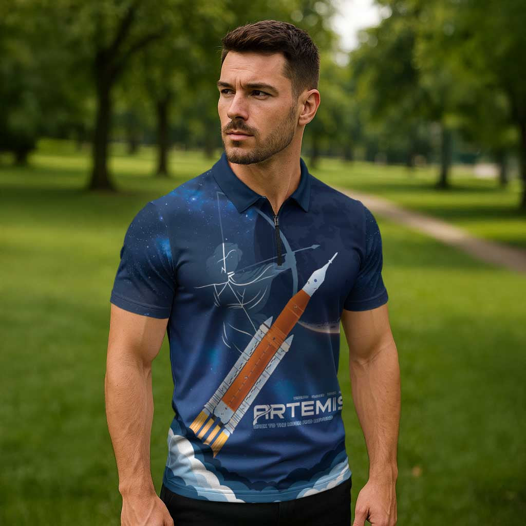 Artemis 2026 Moon Mission Zipper Polo Shirt Back To The Moon And Beyond