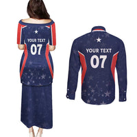 USA Cricket World Cup 2024 Custom Couples Matching Puletasi and Long Sleeve Button Shirt All Stars Sprangle LT7 - Wonder Print Shop