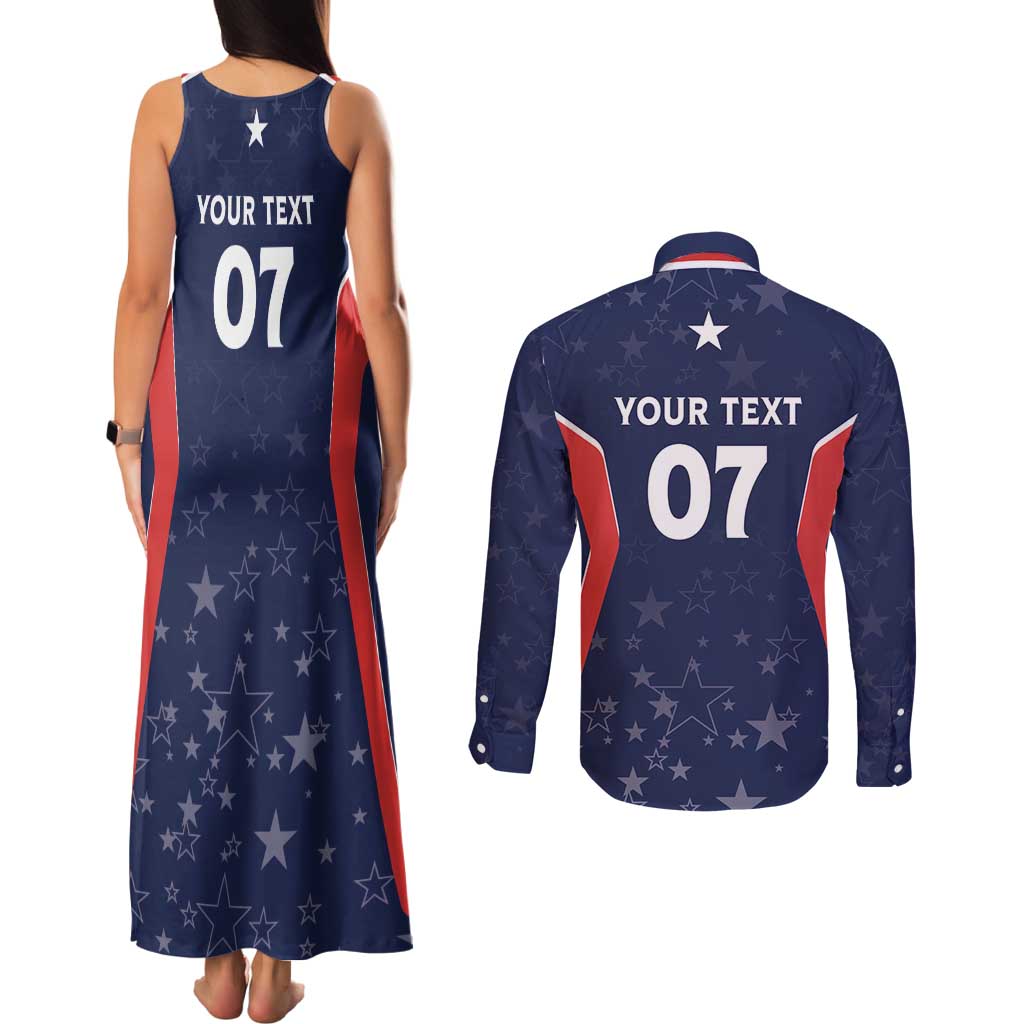 USA Cricket World Cup 2024 Custom Couples Matching Tank Maxi Dress and Long Sleeve Button Shirt All Stars Sprangle LT7 - Wonder Print Shop