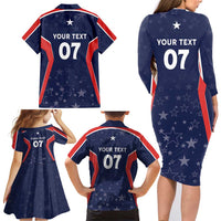 USA Cricket World Cup 2024 Custom Family Matching Long Sleeve Bodycon Dress and Hawaiian Shirt All Stars Sprangle LT7 - Wonder Print Shop