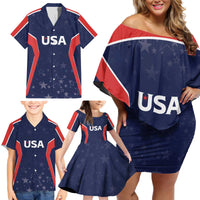 USA Cricket World Cup 2024 Custom Family Matching Off Shoulder Short Dress and Hawaiian Shirt All Stars Sprangle LT7 - Wonder Print Shop