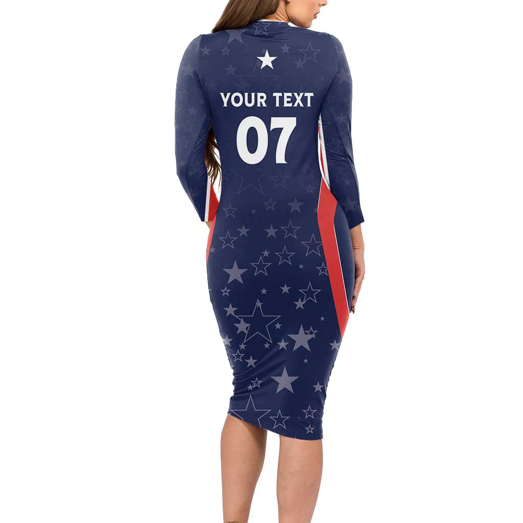 USA Cricket World Cup 2024 Custom Long Sleeve Bodycon Dress All Stars Sprangle - Wonder Print Shop