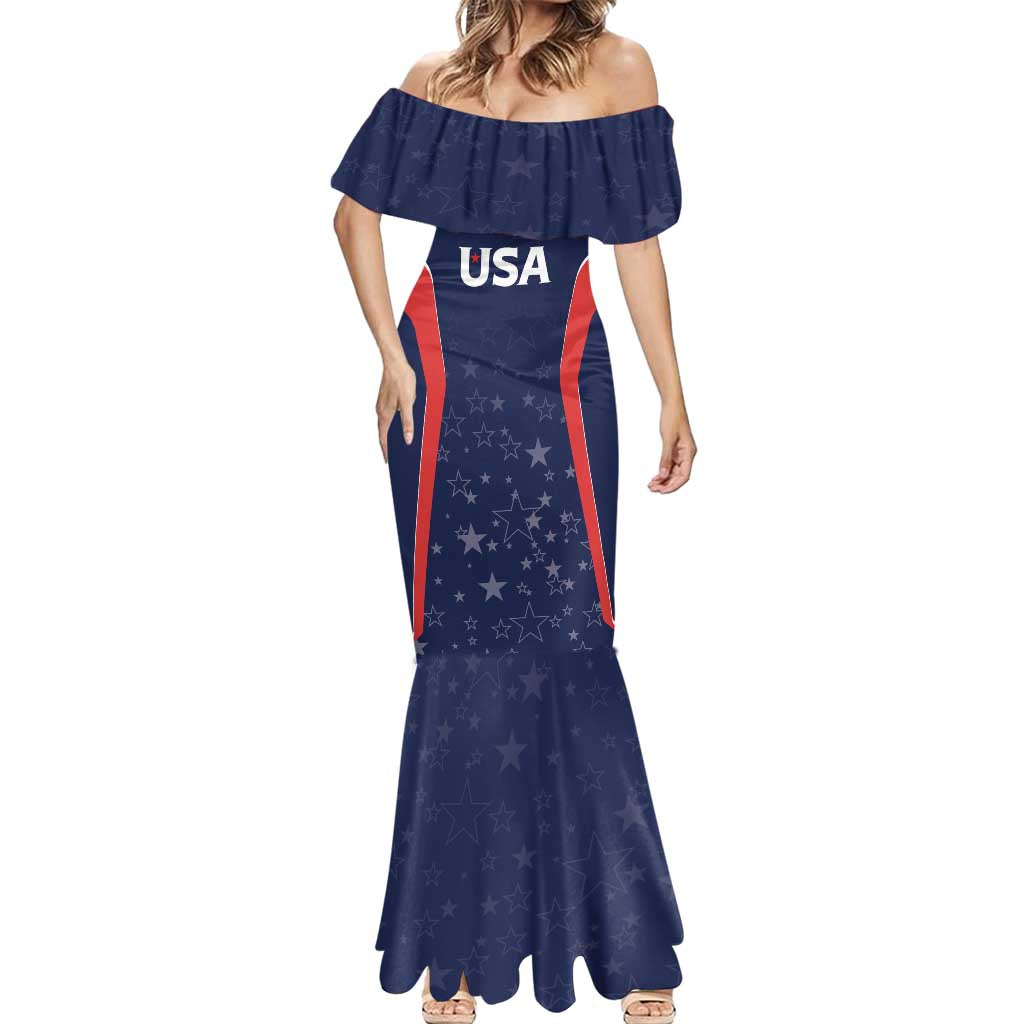 USA Cricket World Cup 2024 Custom Mermaid Dress All Stars Sprangle - Wonder Print Shop