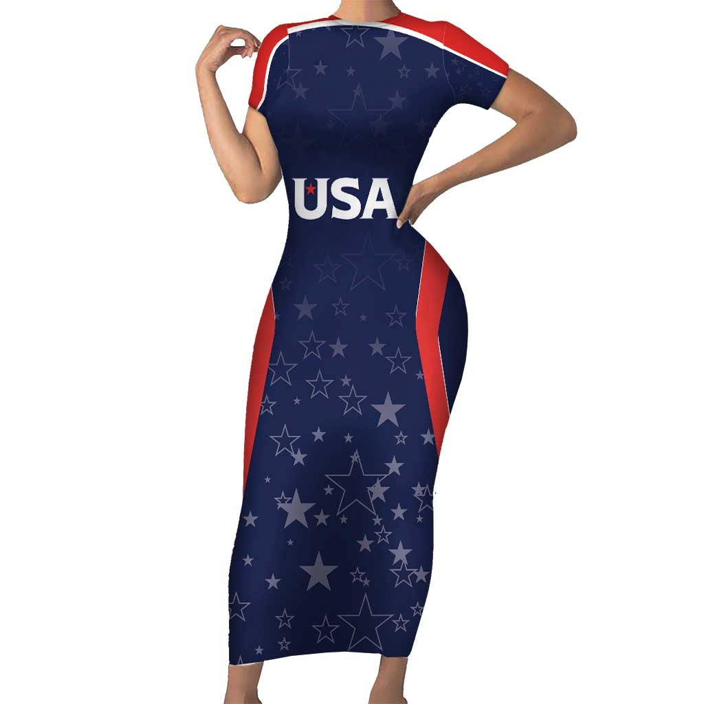 USA Cricket World Cup 2024 Custom Short Sleeve Bodycon Dress All Stars Sprangle - Wonder Print Shop