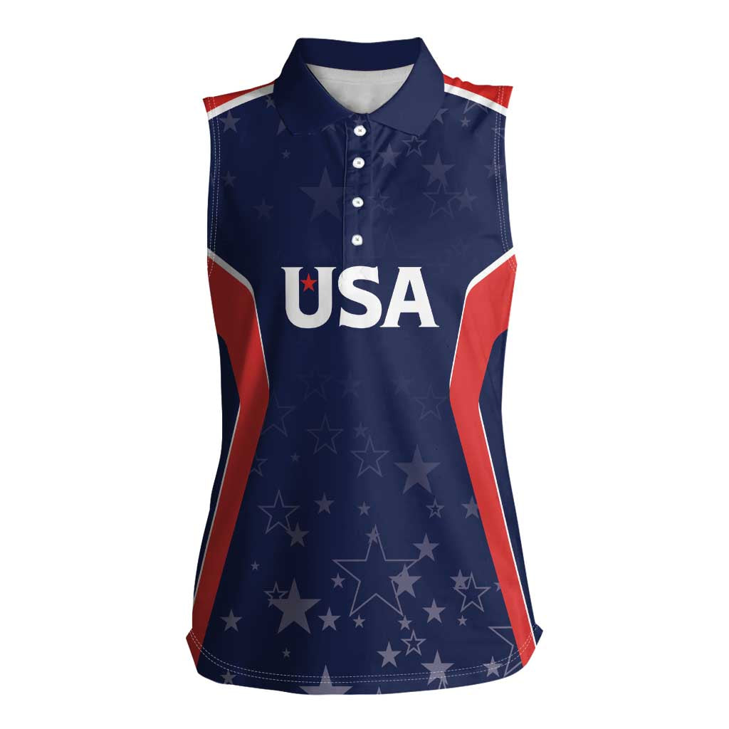 USA Cricket World Cup 2024 Custom Women Sleeveless Polo Shirt All Stars Sprangle - Wonder Print Shop