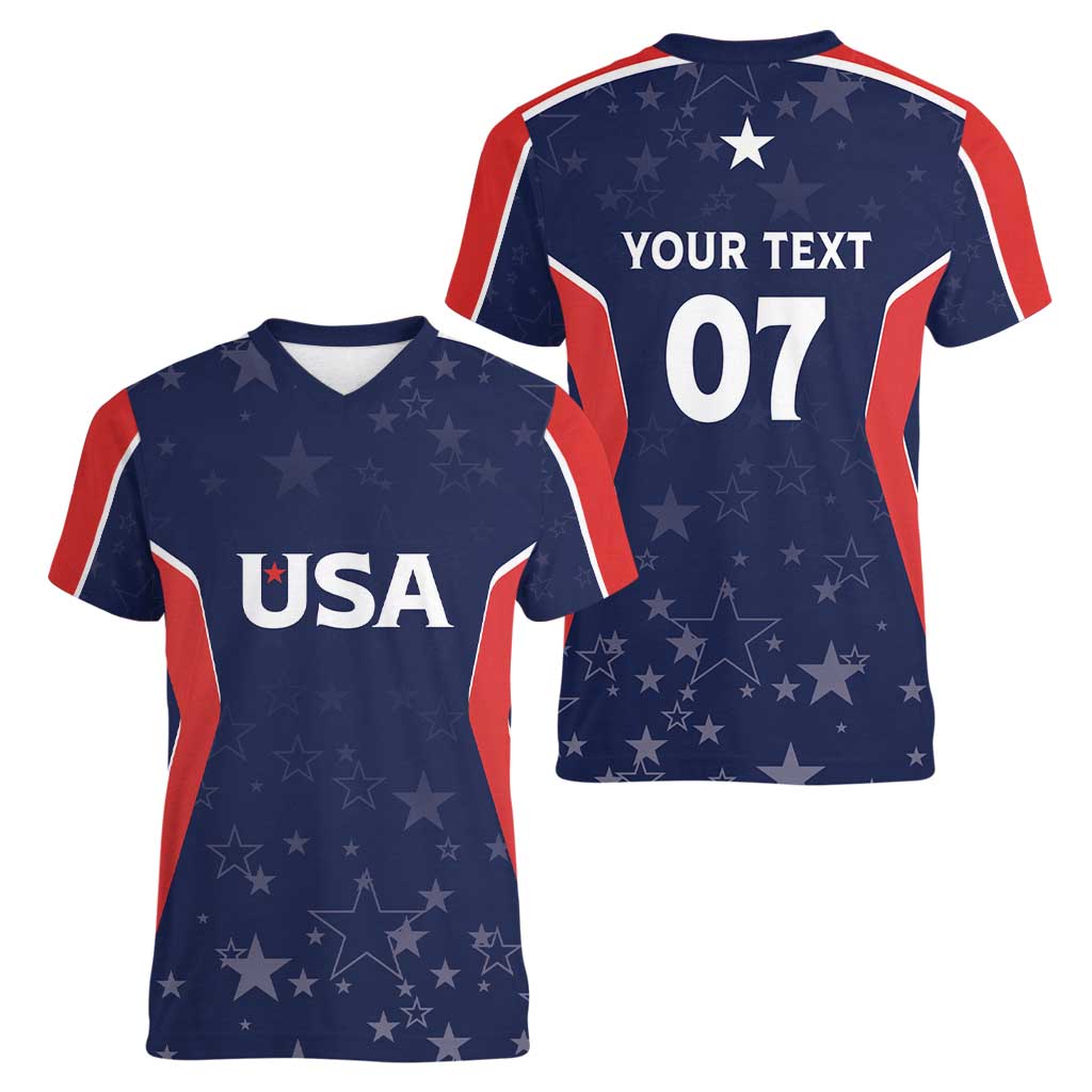 USA Cricket World Cup 2024 Custom Women V-Neck T-Shirt All Stars Sprangle - Wonder Print Shop