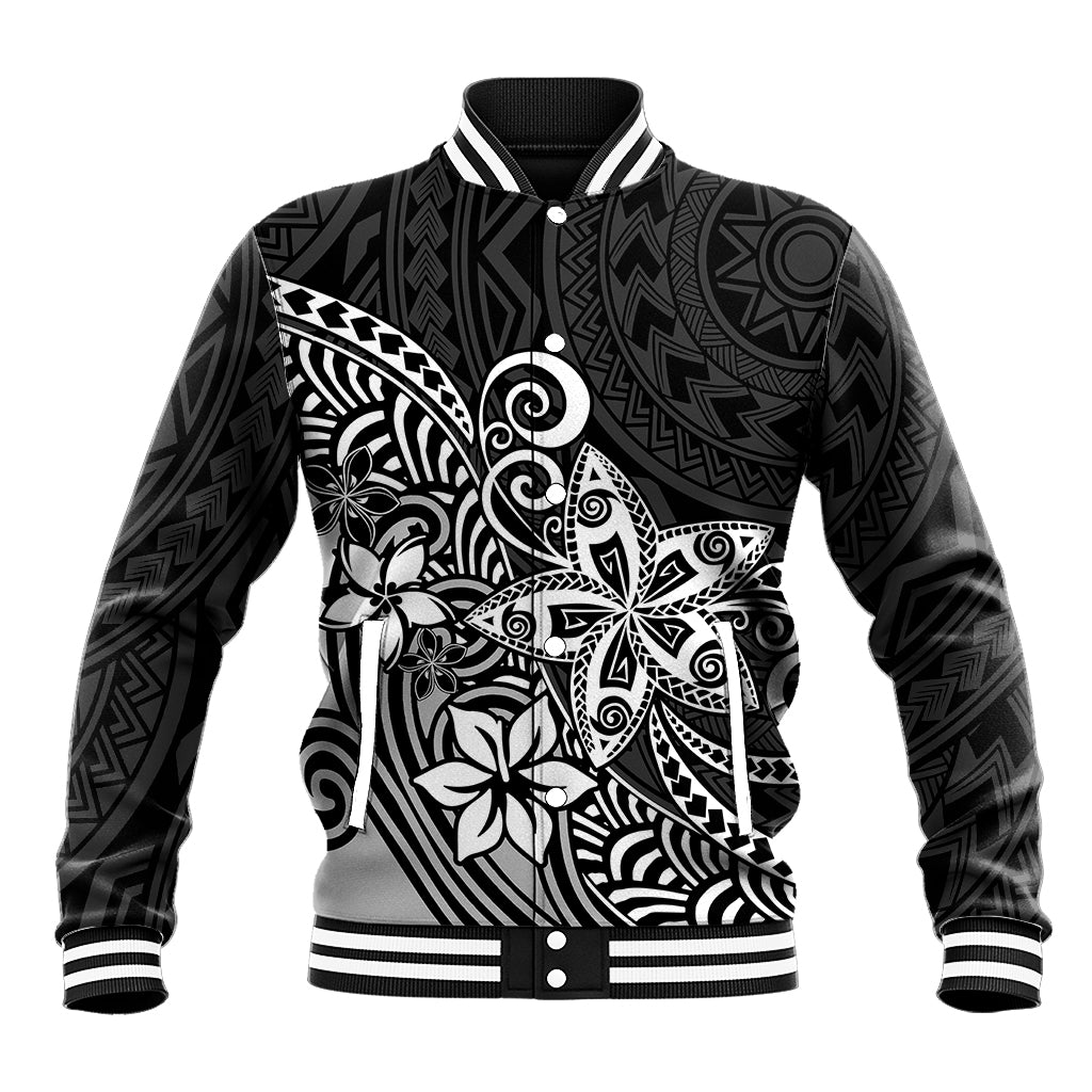 Polynesia Baseball Jacket Plumeria Black Curves LT7 - Wonder Print Shop