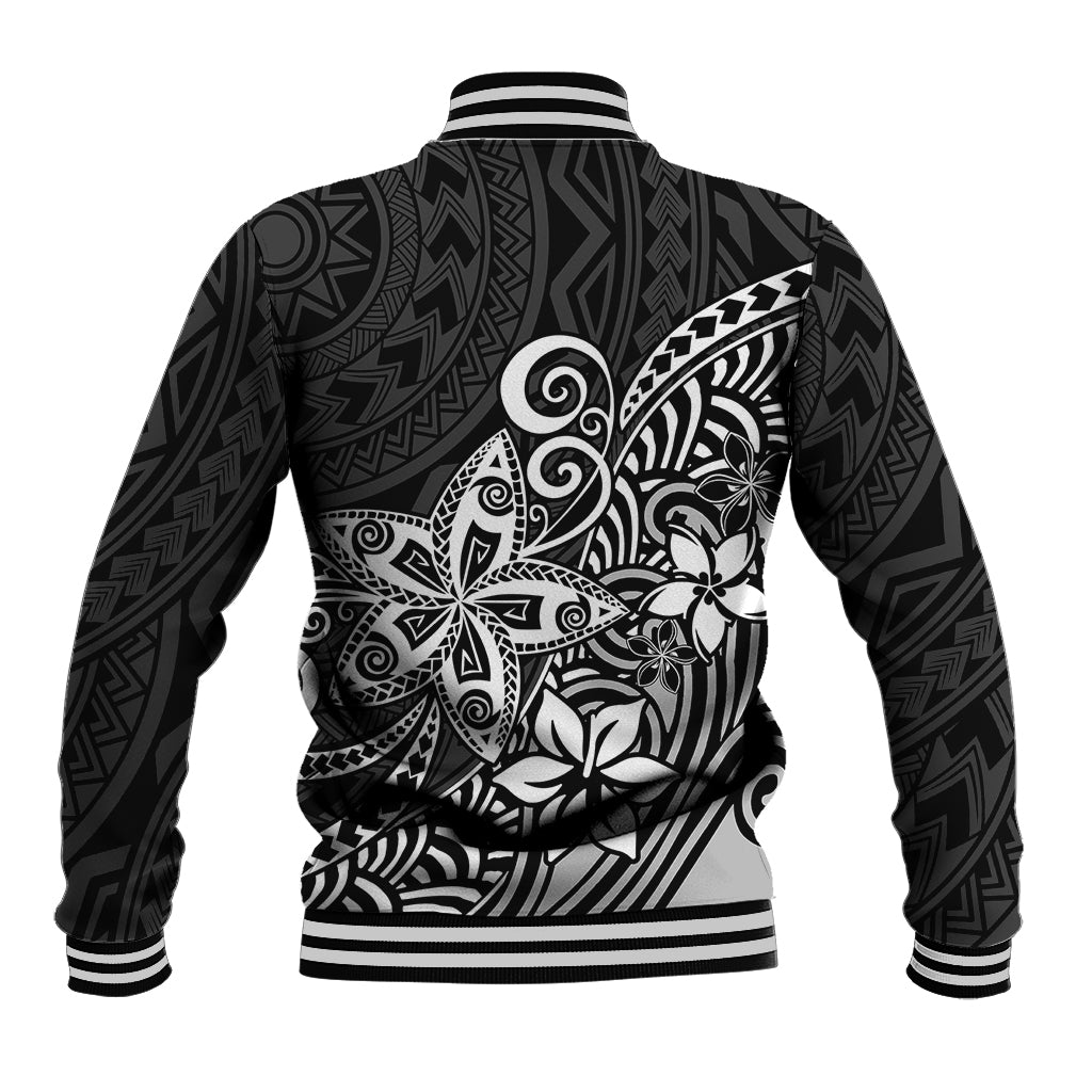 Polynesia Baseball Jacket Plumeria Black Curves LT7 - Wonder Print Shop
