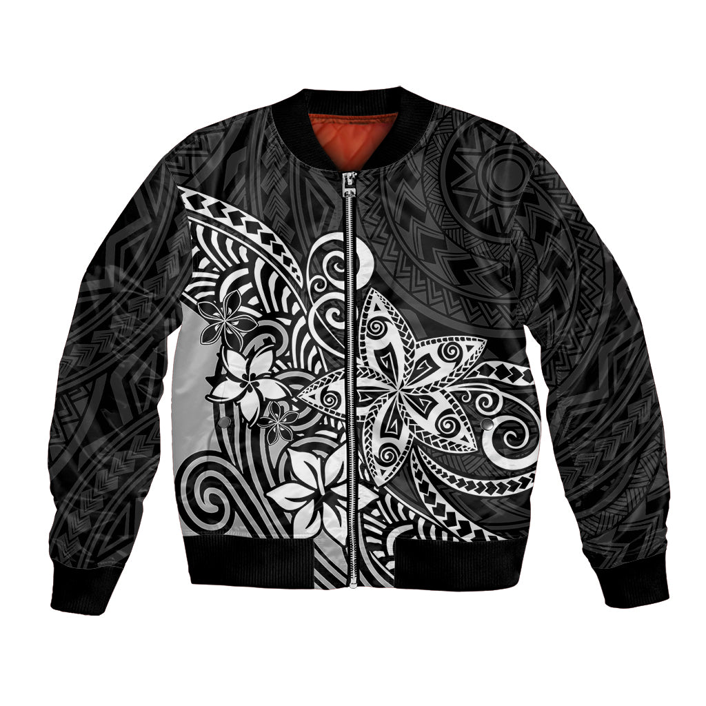 Polynesia Bomber Jacket Plumeria Black Curves LT7 - Wonder Print Shop