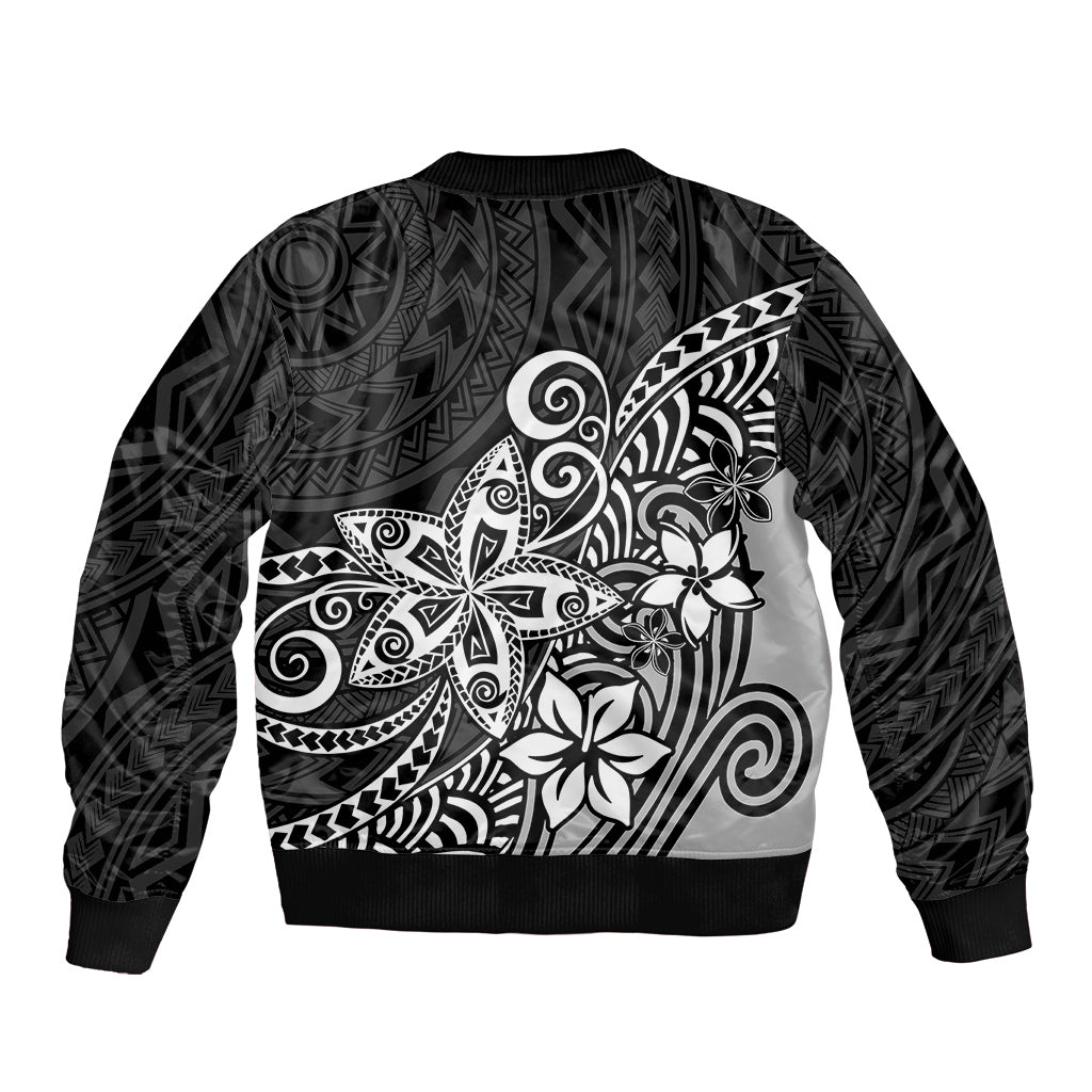 Polynesia Bomber Jacket Plumeria Black Curves LT7 - Wonder Print Shop