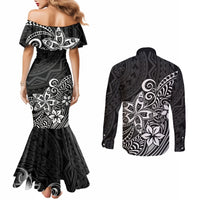 polynesia-couples-matching-mermaid-dress-and-long-sleeve-button-shirts-plumeria-black-curves