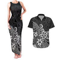 Polynesia Couples Matching Tank Maxi Dress And Hawaiian Shirt Plumeria Black Curves LT7 - Wonder Print Shop