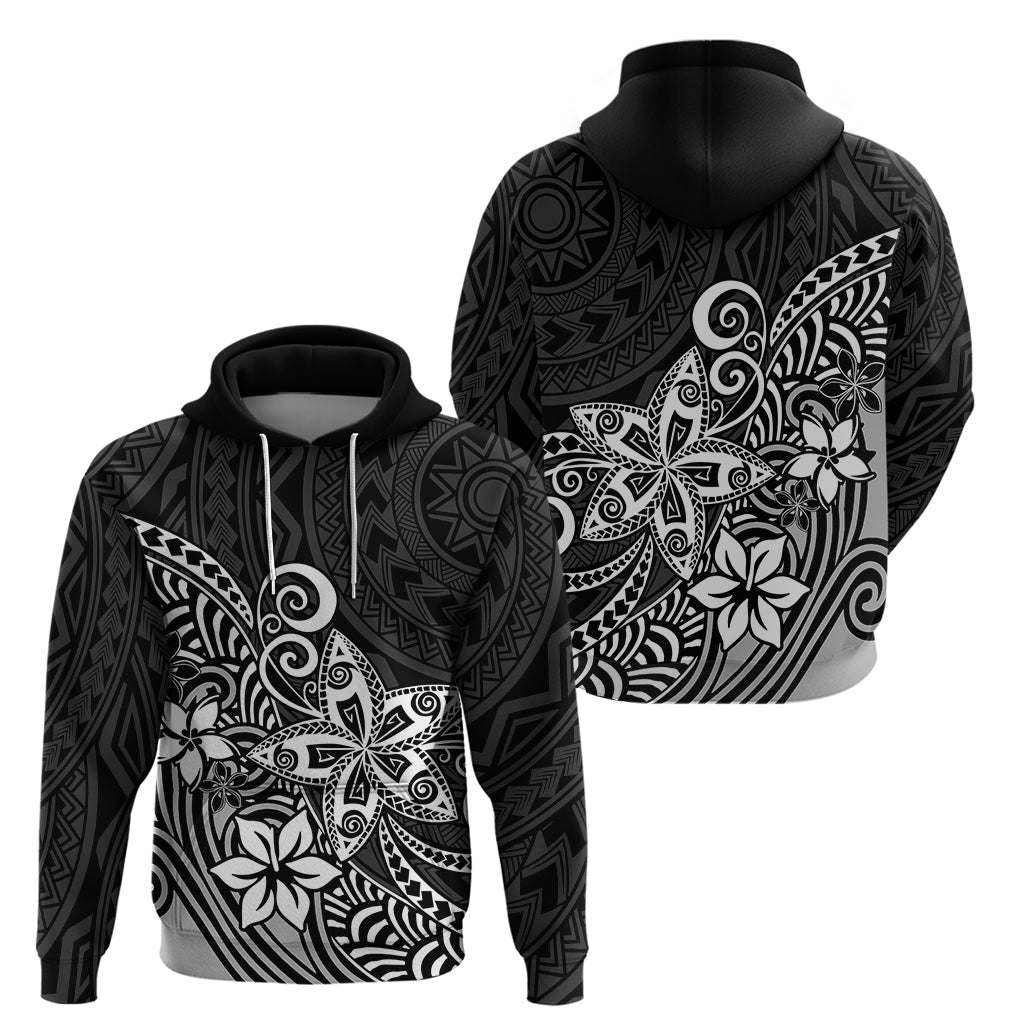 Polynesia Hoodie Plumeria Black Curves - Wonder Print Shop