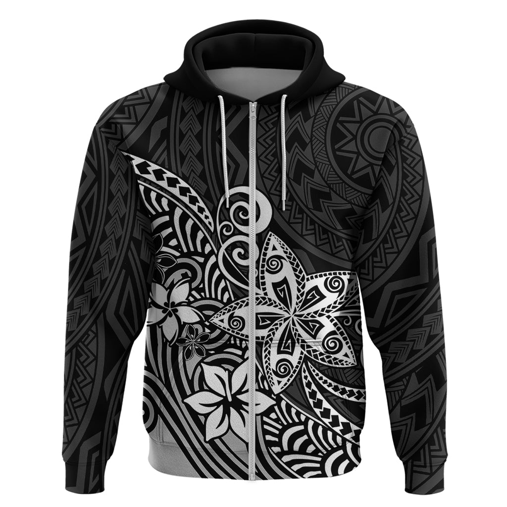 Polynesia Hoodie Plumeria Black Curves - Wonder Print Shop