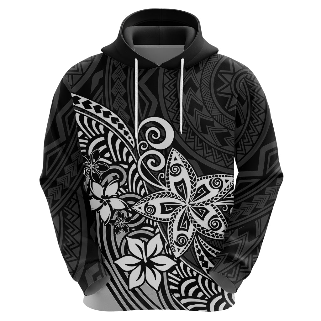 Polynesia Hoodie Plumeria Black Curves - Wonder Print Shop