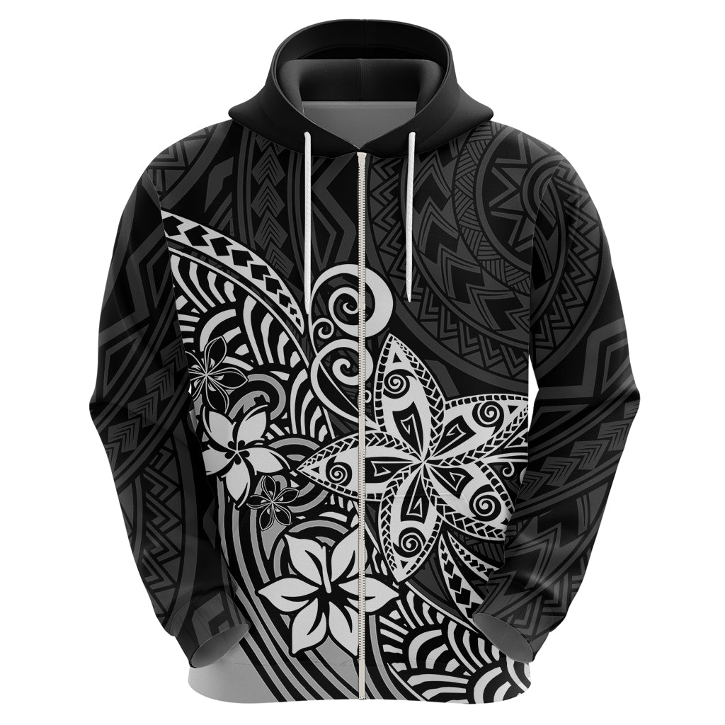 Polynesia Hoodie Plumeria Black Curves - Wonder Print Shop