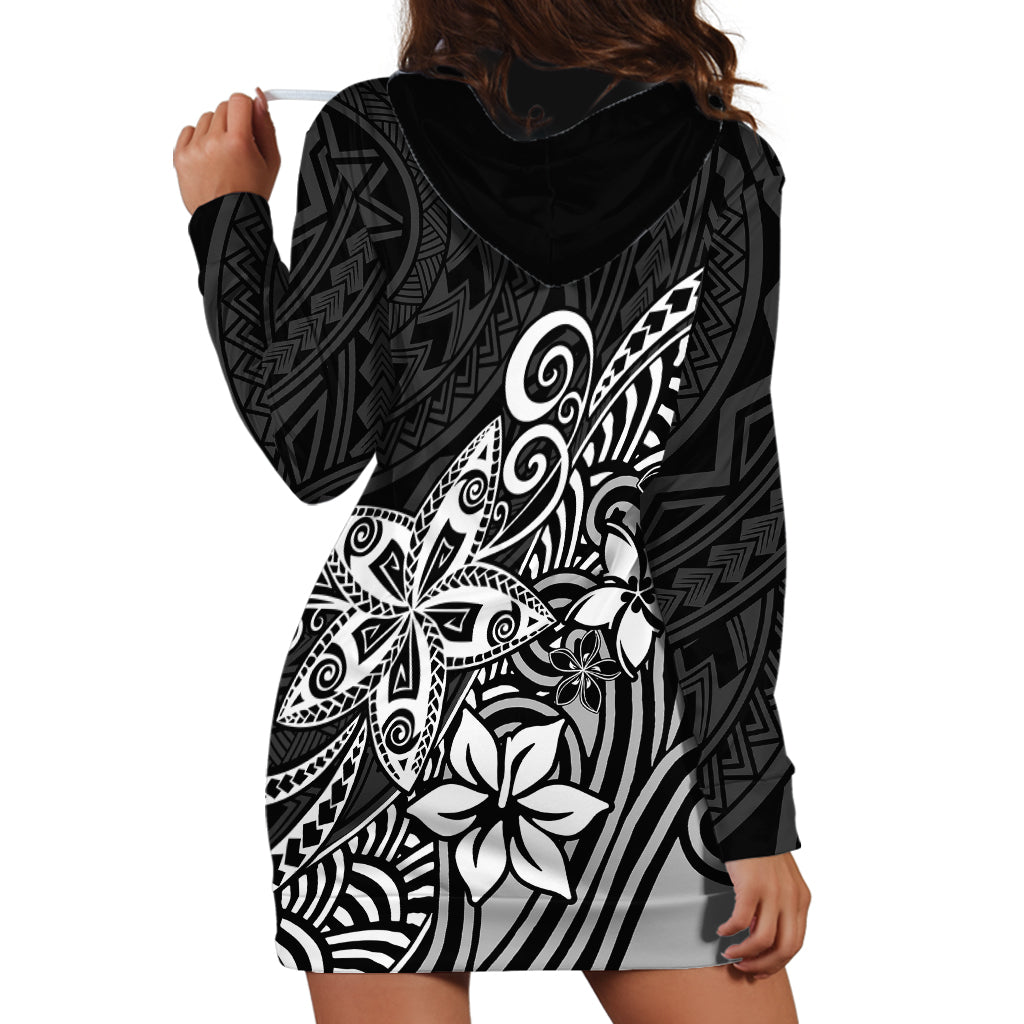 Polynesia Hoodie Dress Plumeria Black Curves - Wonder Print Shop