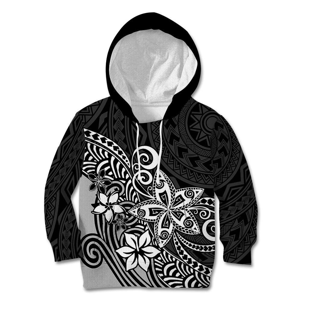 Polynesia Kid Hoodie Plumeria Black Curves - Wonder Print Shop
