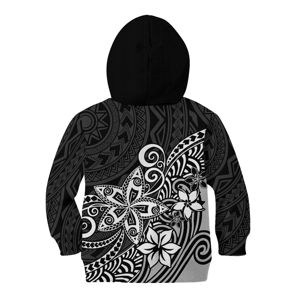 Polynesia Kid Hoodie Plumeria Black Curves - Wonder Print Shop