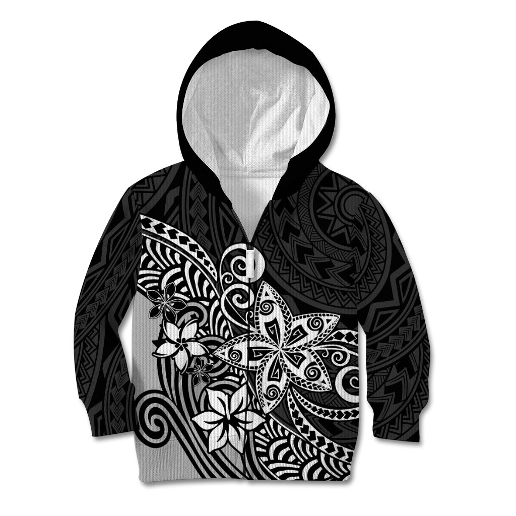 Polynesia Kid Hoodie Plumeria Black Curves - Wonder Print Shop