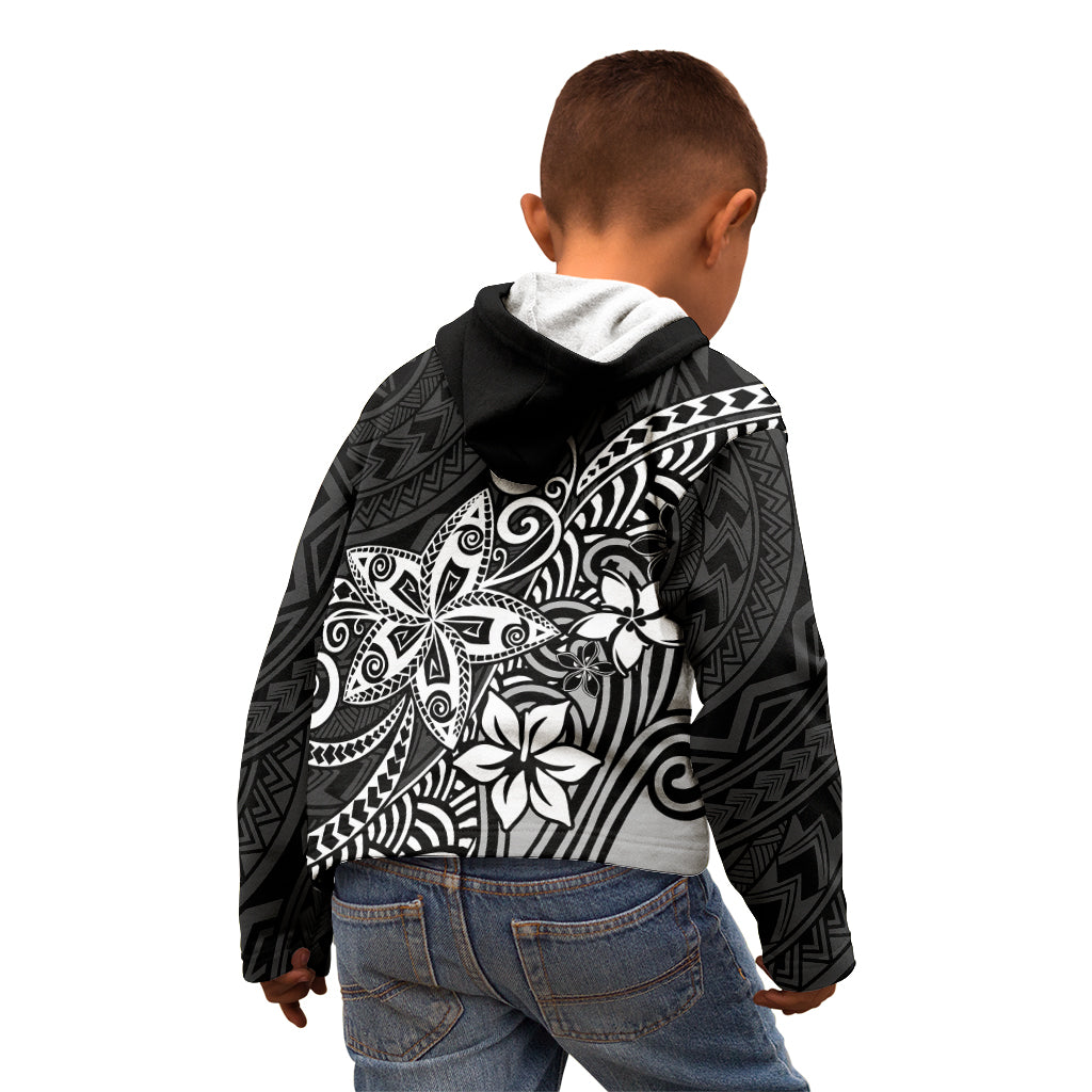 Polynesia Kid Hoodie Plumeria Black Curves - Wonder Print Shop