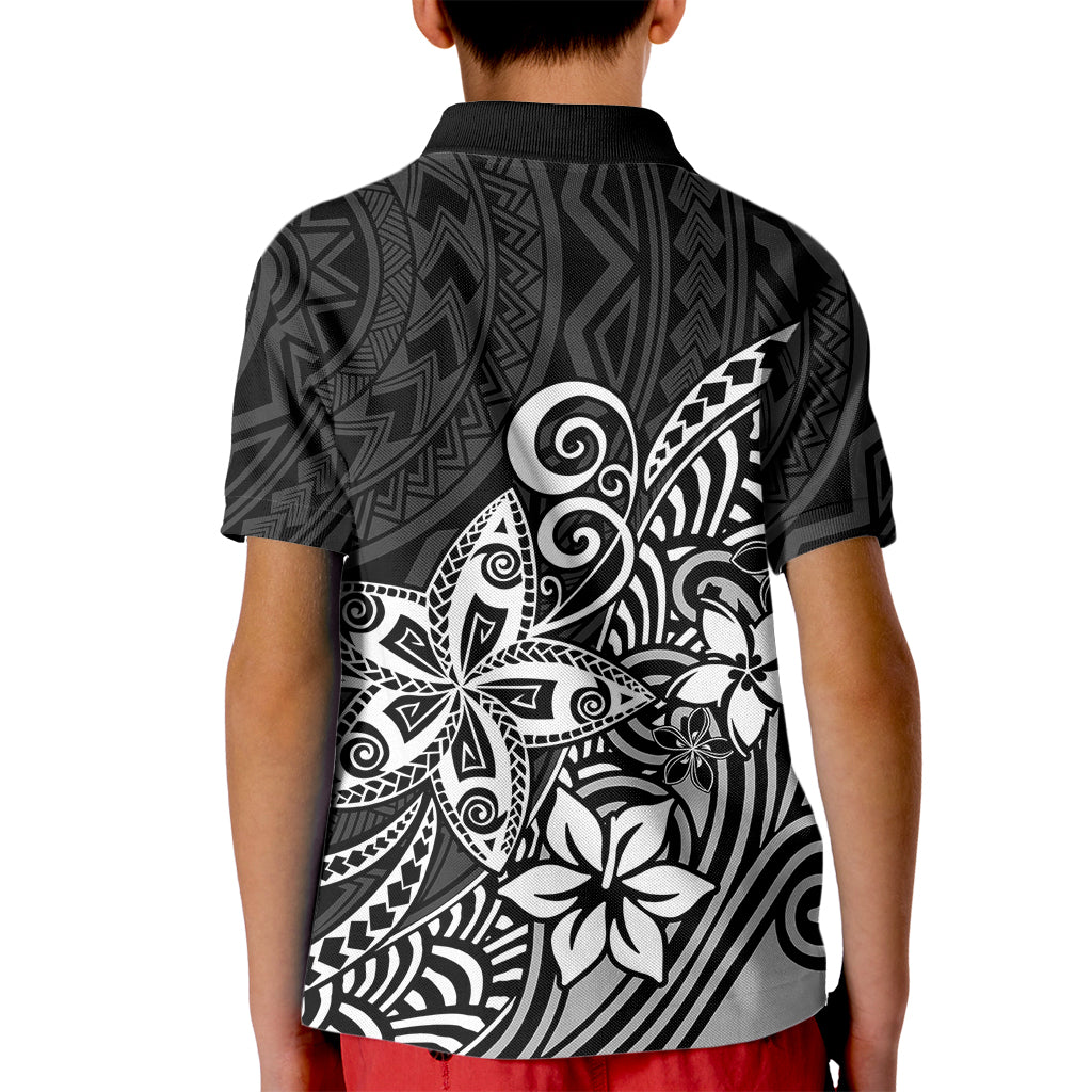 Polynesia Kid Polo Shirt Plumeria Black Curves - Wonder Print Shop