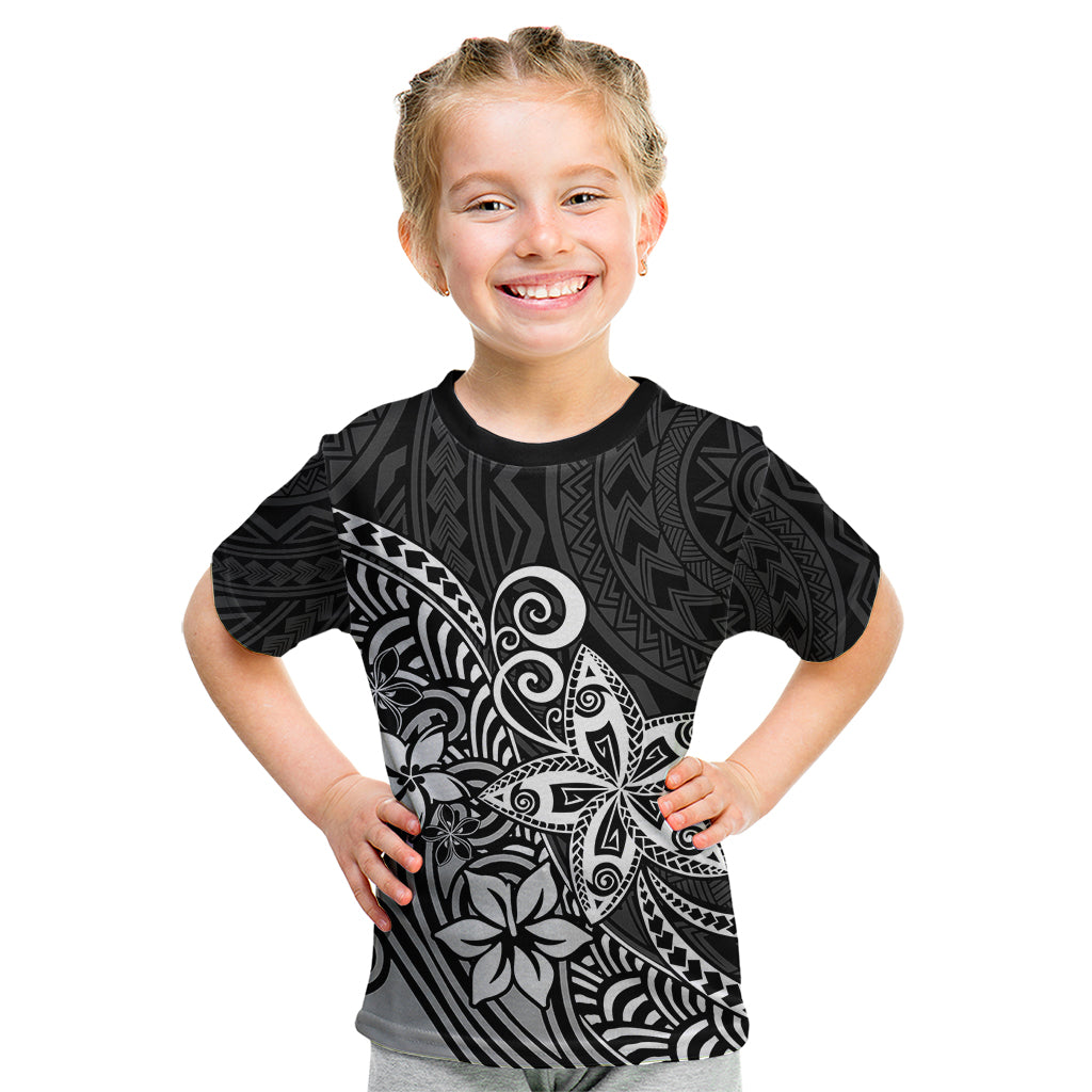 Polynesia Kid T Shirt Plumeria Black Curves - Wonder Print Shop