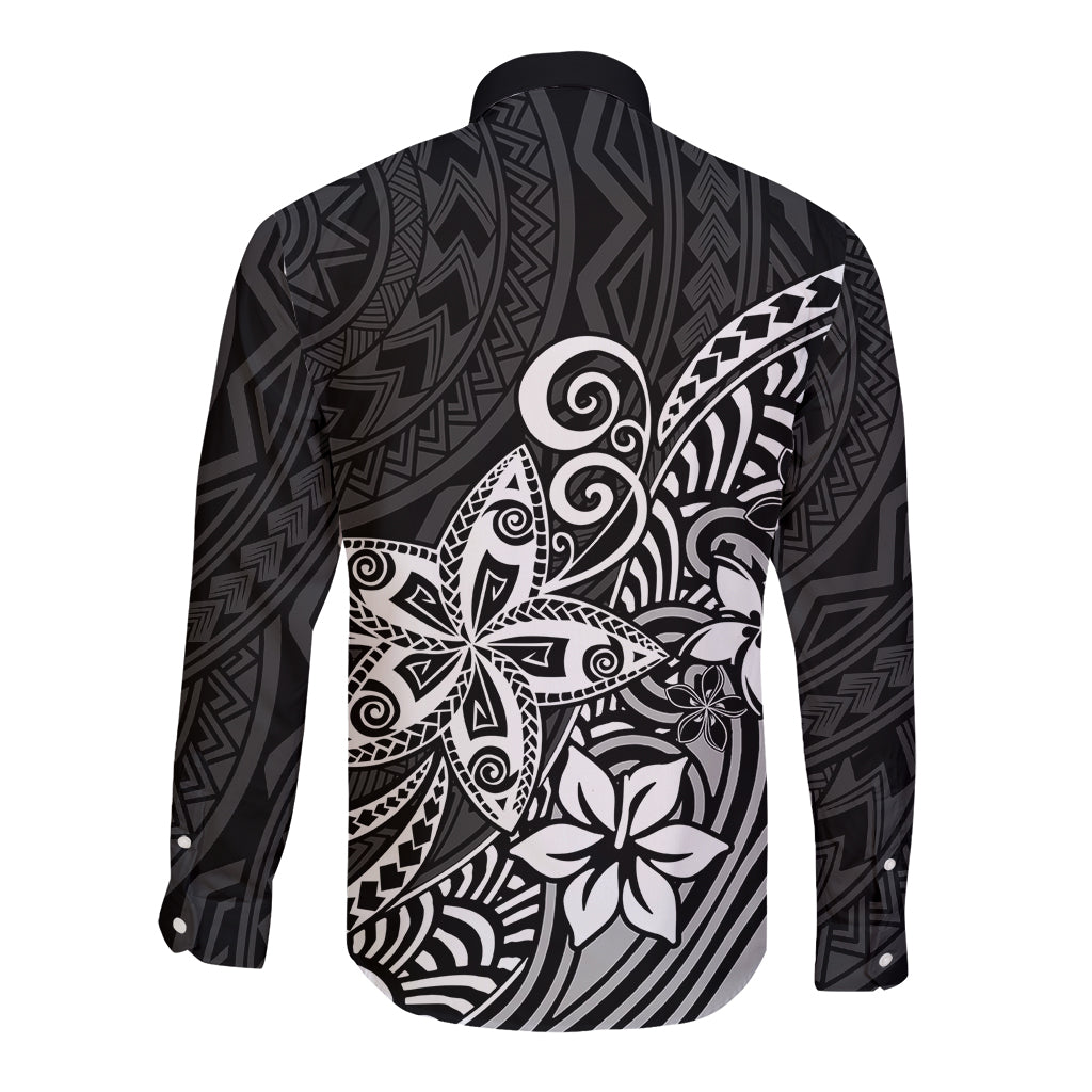 Polynesia Long Sleeve Button Shirt Plumeria Black Curves - Wonder Print Shop