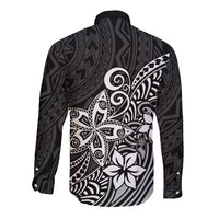 Polynesia Long Sleeve Button Shirt Plumeria Black Curves - Wonder Print Shop