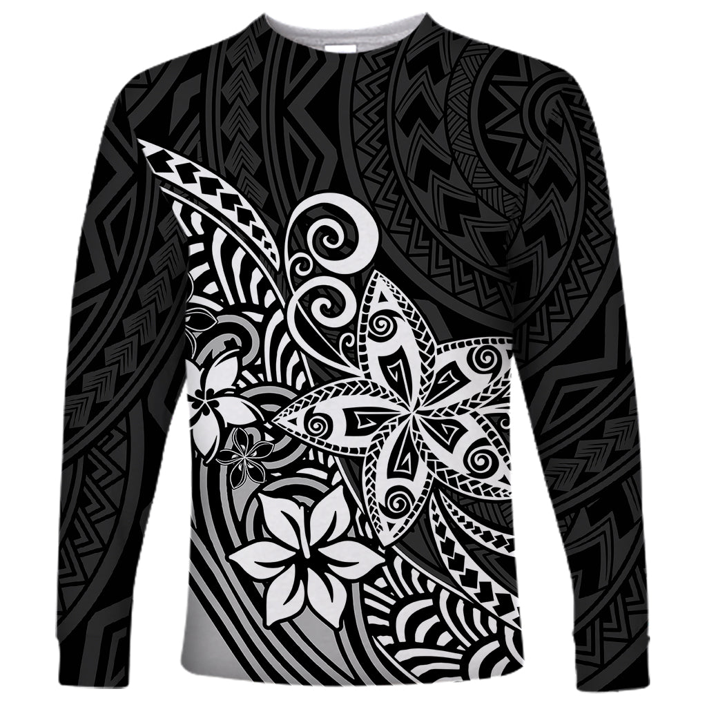 Polynesia Long Sleeve Shirt Plumeria Black Curves - Wonder Print Shop