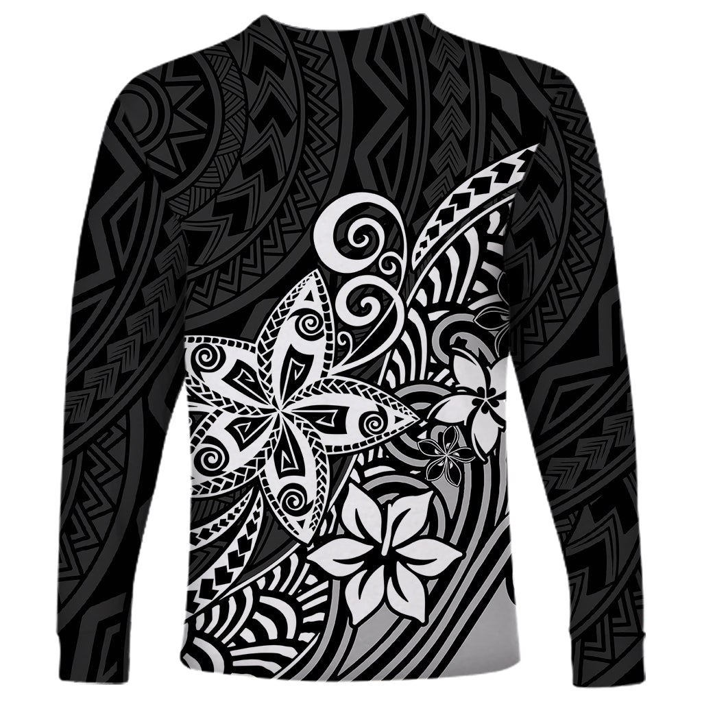 Polynesia Long Sleeve Shirt Plumeria Black Curves - Wonder Print Shop