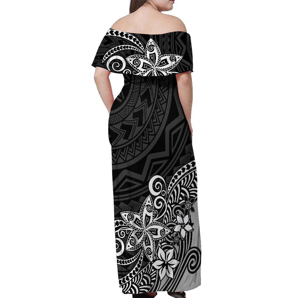 Polynesia Off Shoulder Maxi Dress Plumeria Black Curves - Wonder Print Shop